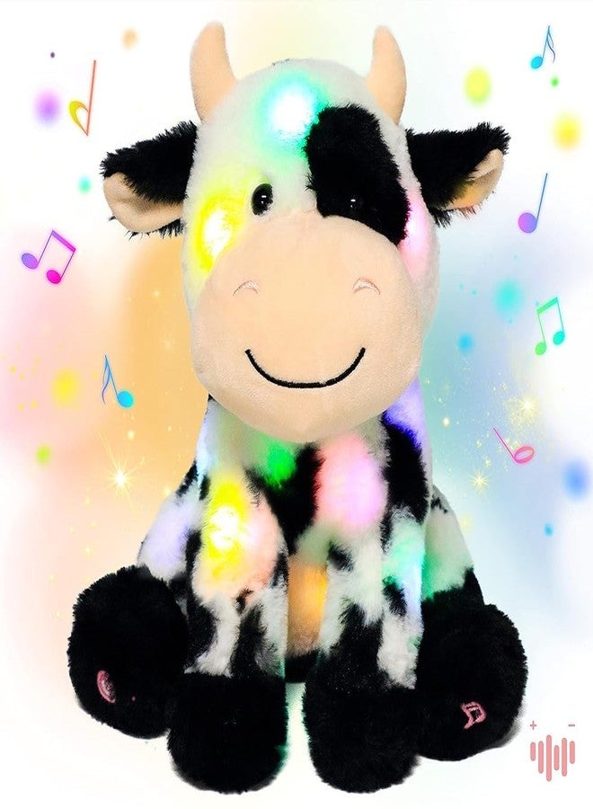 Hopearl LED Musical Stuffed Smile Cow Light up Singing Plush Toy Adjustable Volume Lullaby Animated Soothe Birthday Festival for Kids Toddler Girls, 11' - Image 1